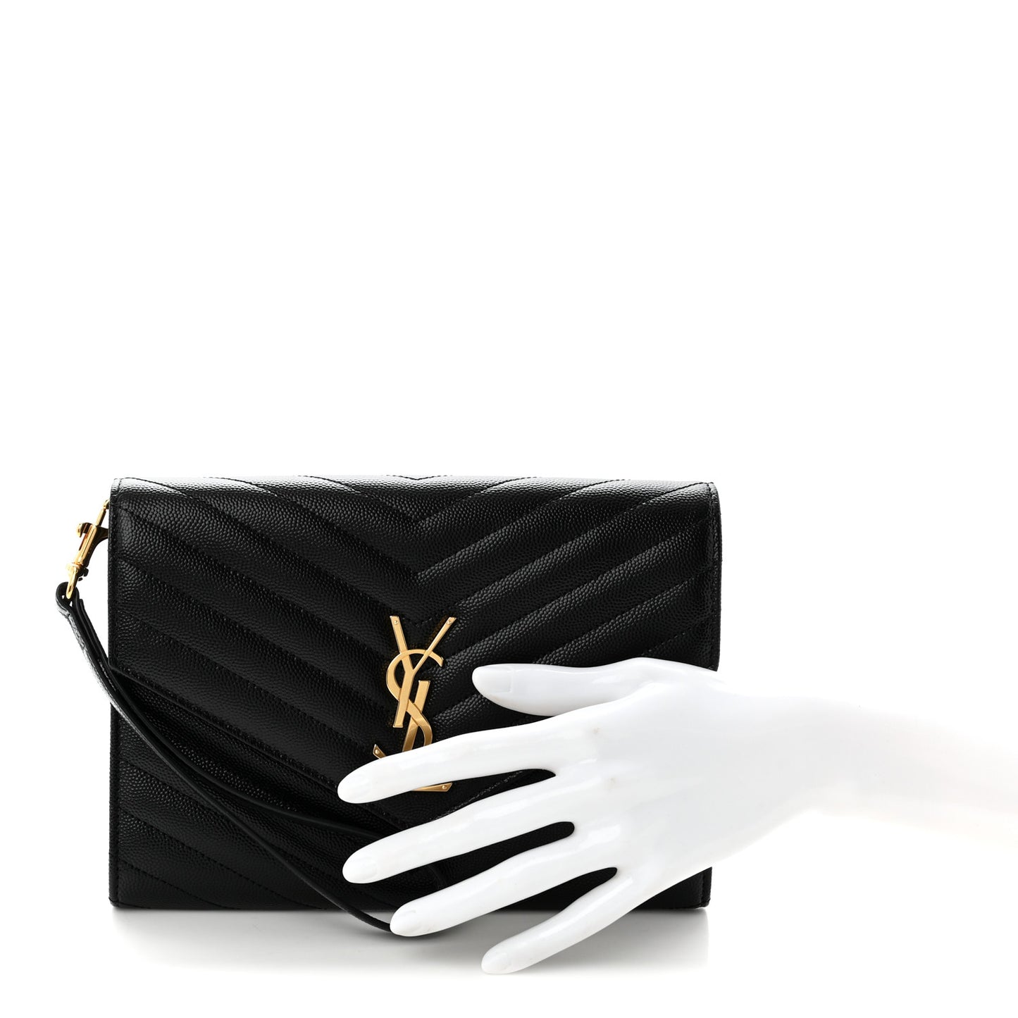 Grain De Poudre Matelasse Chevron Monogram Envelope Clutch Black Black