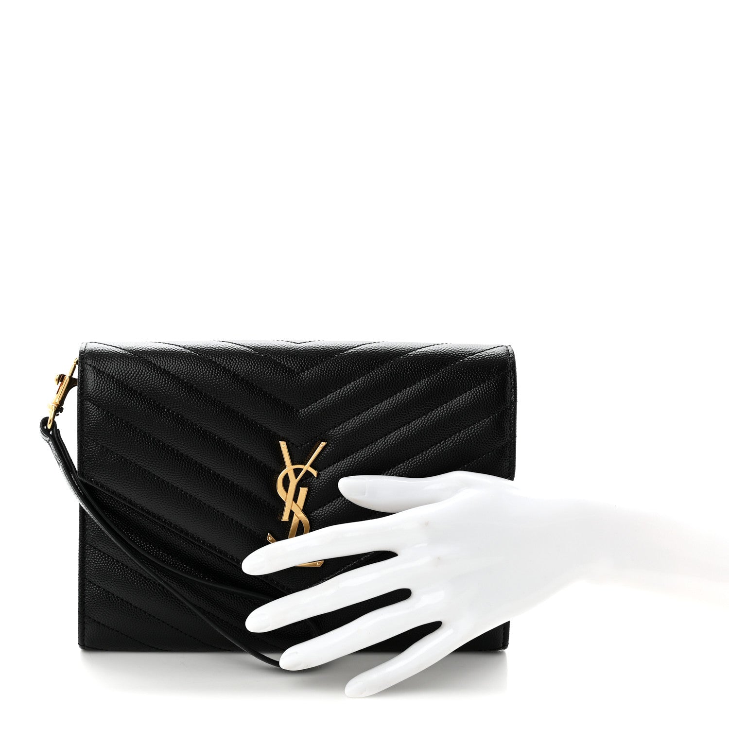 Saint Laurent Grain De Poudre Matelasse Chevron Monogram Envelope Clutch Black Black 2 of 11