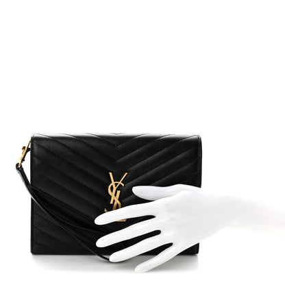 Saint Laurent Grain De Poudre Matelasse Chevron Monogram Envelope Clutch Black Black 2 of 11