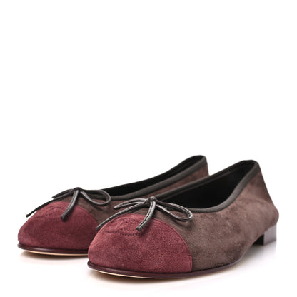 Chanel Suede Calfskin Cap Toe CC Ballerina Flats 37.5 Dark Brown Burgundy 4 of 10