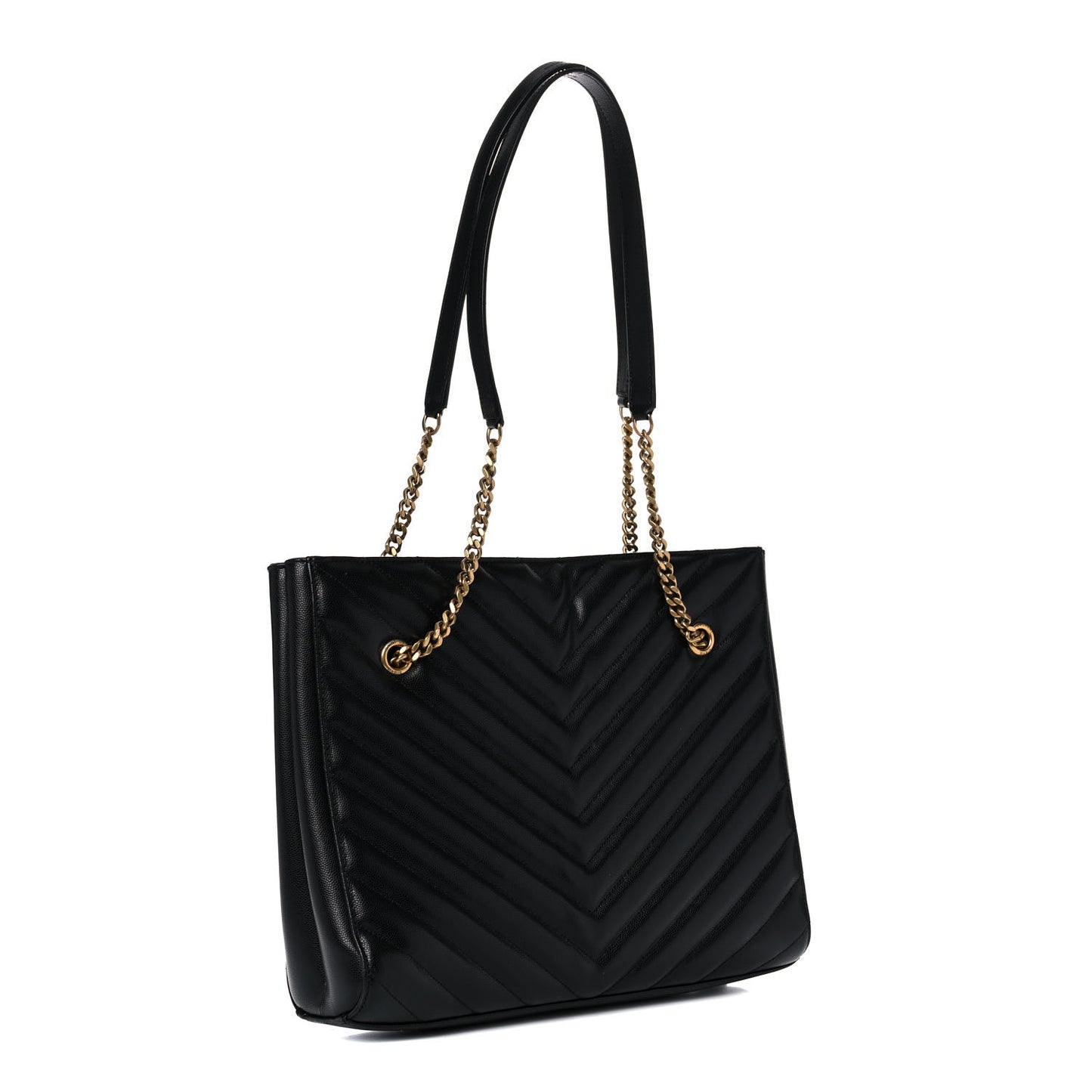 Grain De Poudre Matelasse Chevron Medium Tribeca Shopping Bag Black