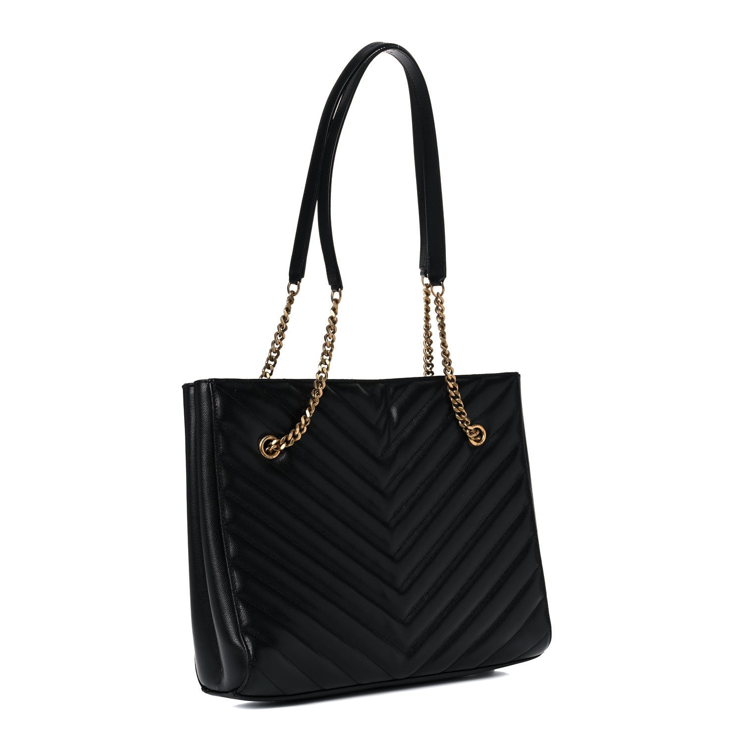 Saint Laurent Grain De Poudre Matelasse Chevron Medium Tribeca Shopping Bag Black 3 of 11