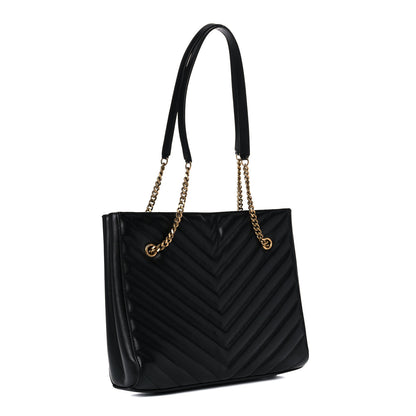 Saint Laurent Grain De Poudre Matelasse Chevron Medium Tribeca Shopping Bag Black 3 of 11
