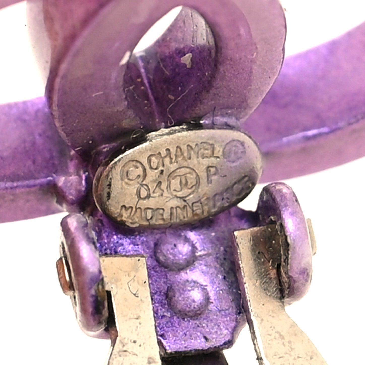 Chanel Metal CC Clip On Earrings Purple 4 of 4