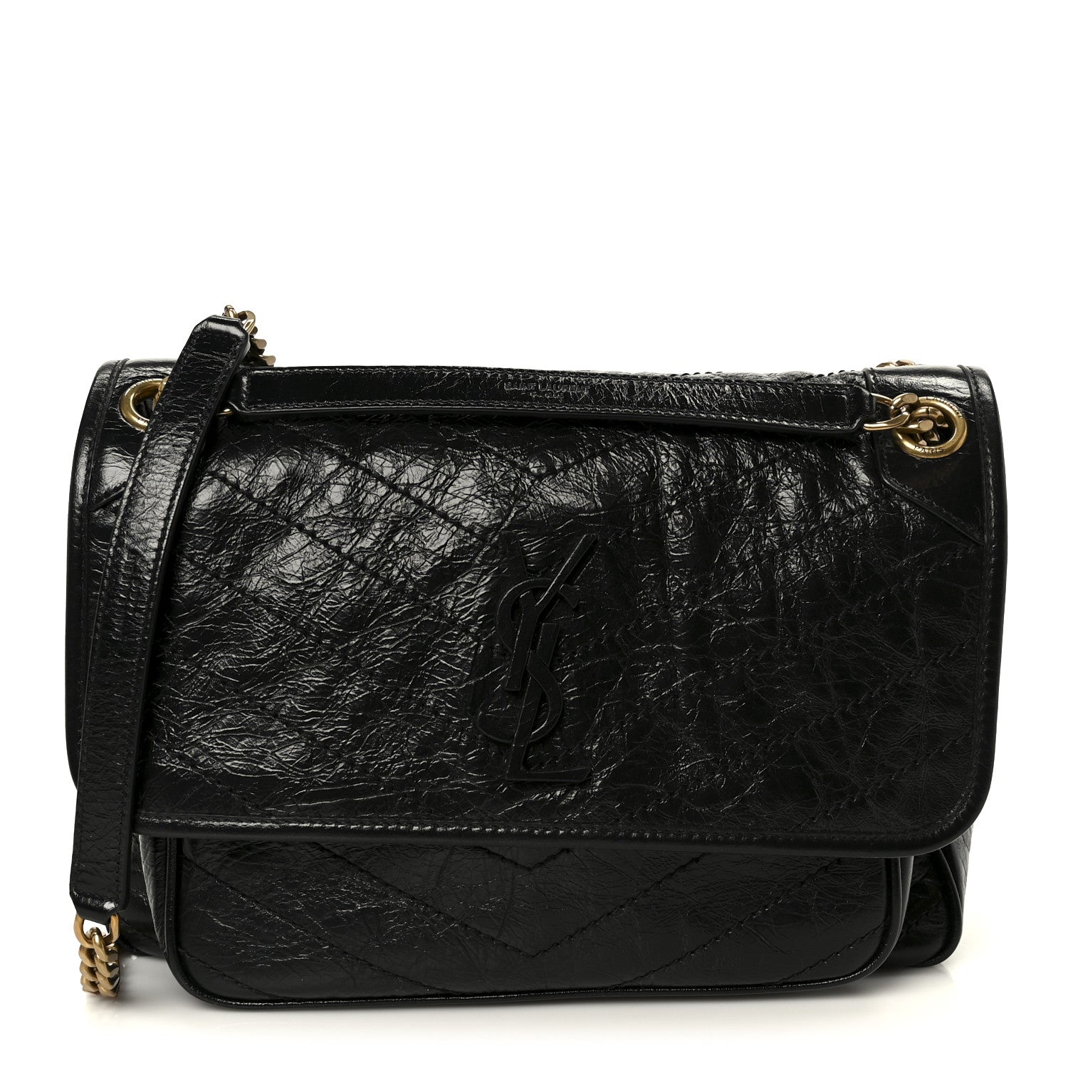 Saint Laurent Crinkled Calfskin Matelasse Monogram Medium Niki Chain Satchel Black 1 of 11