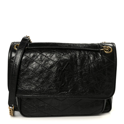 Saint Laurent Crinkled Calfskin Matelasse Monogram Medium Niki Chain Satchel Black 1 of 11