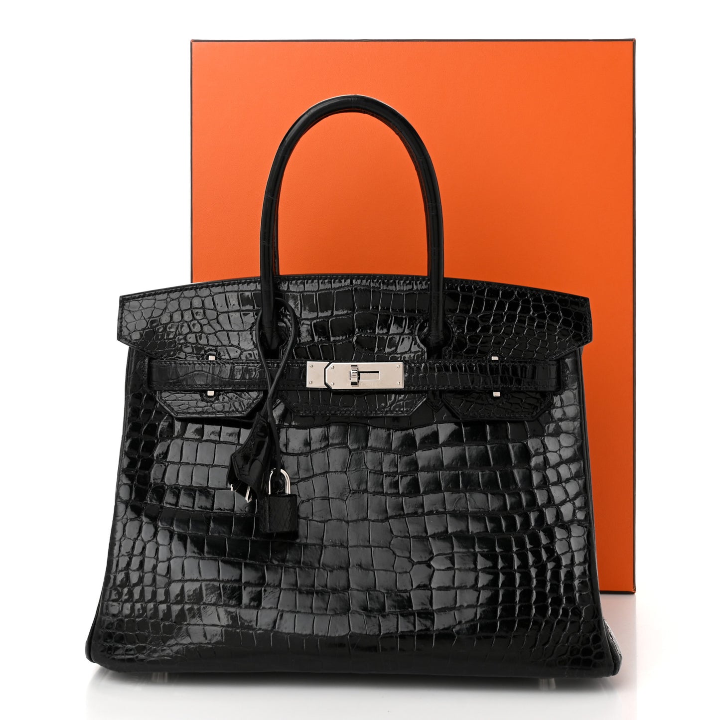 Shiny Porosus Crocodile Birkin 30 Black
