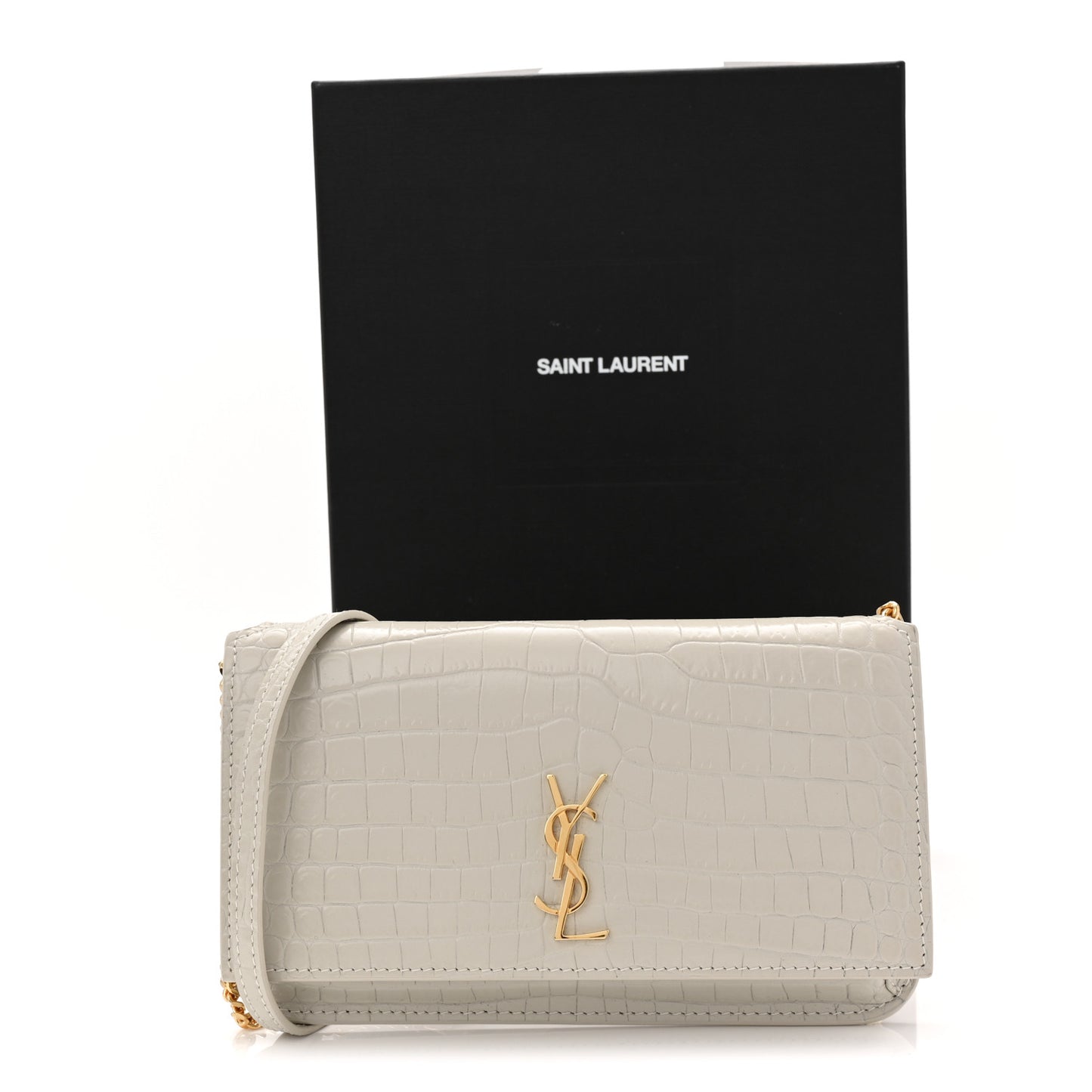 Crocodile Embossed Monogram Phone Holder Crossbody Crema Soft