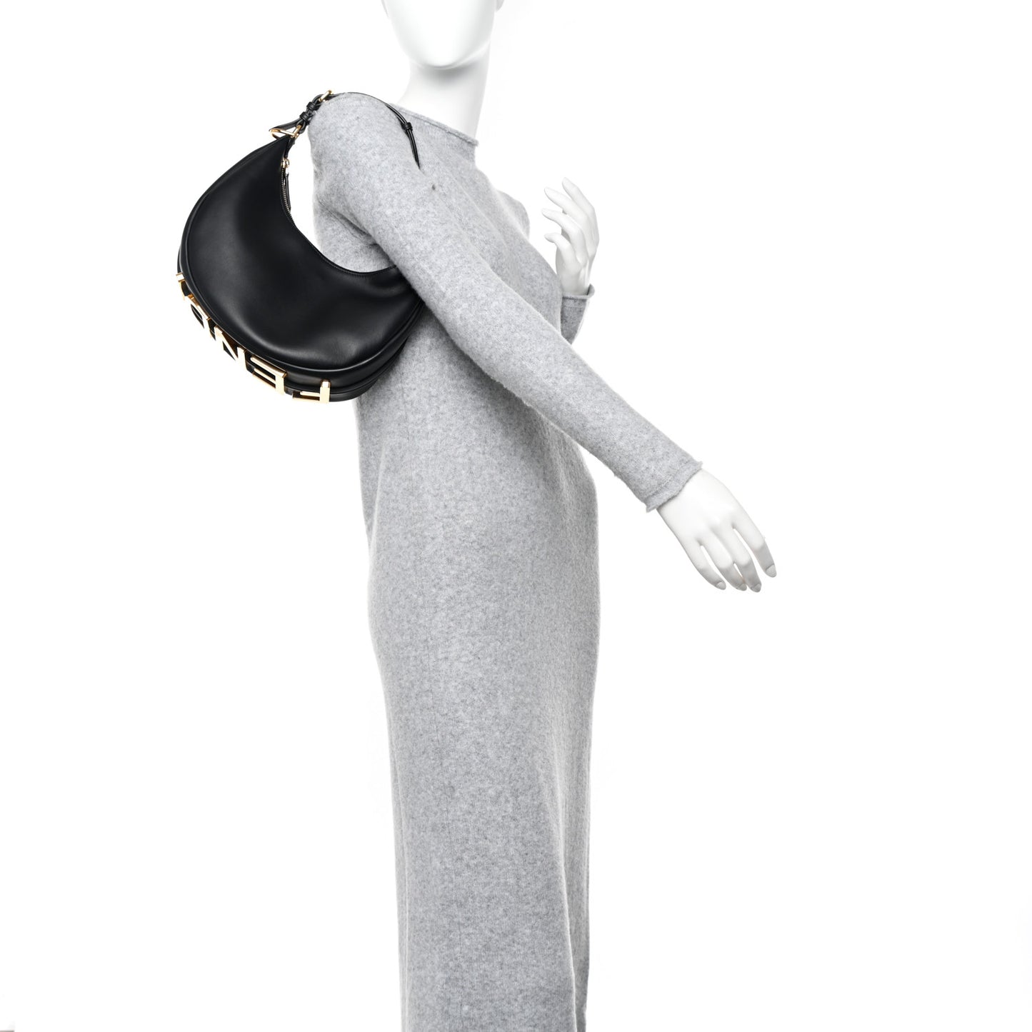 Vitello Grace Matte Small Fendigraphy Hobo Bag Black