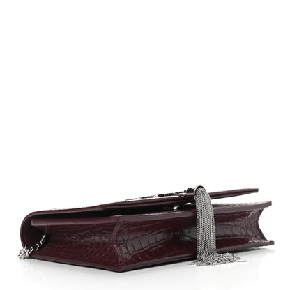 Saint Laurent Calfskin Crocodile Embossed Kate Monogram Tassel Chain Wallet Rouge Legion 4 of 9