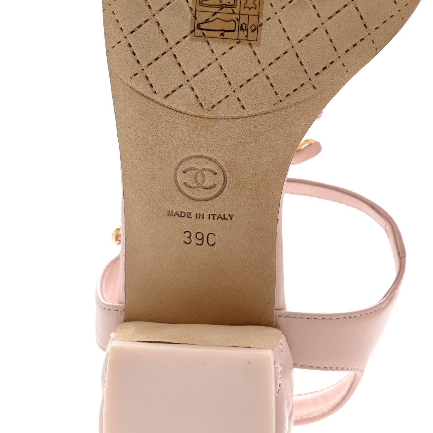 Lambskin Chain CC Logo Thong Sandals 39 Light Pink