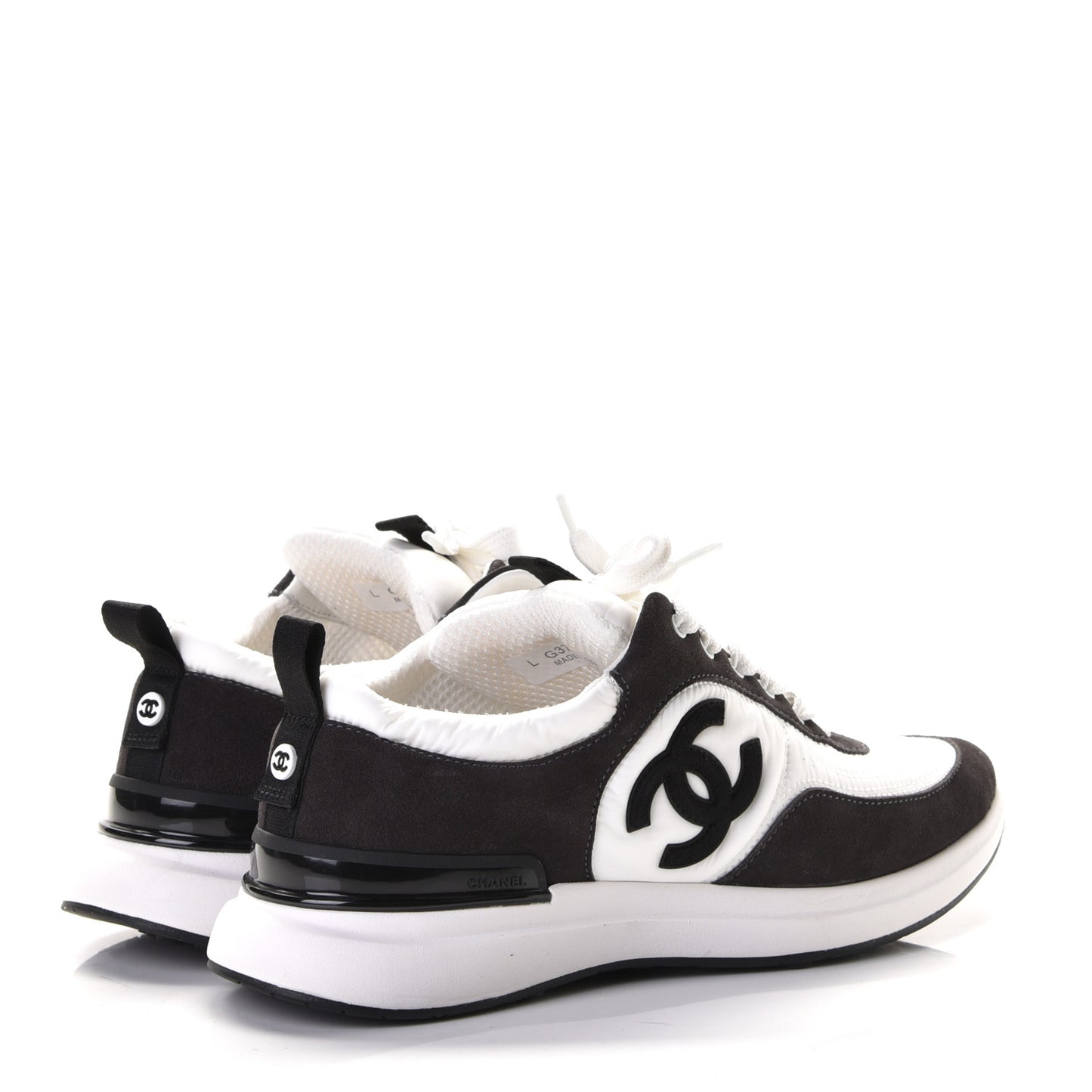 Nylon Suede Calfskin CC Sneakers 39 White Dark Grey