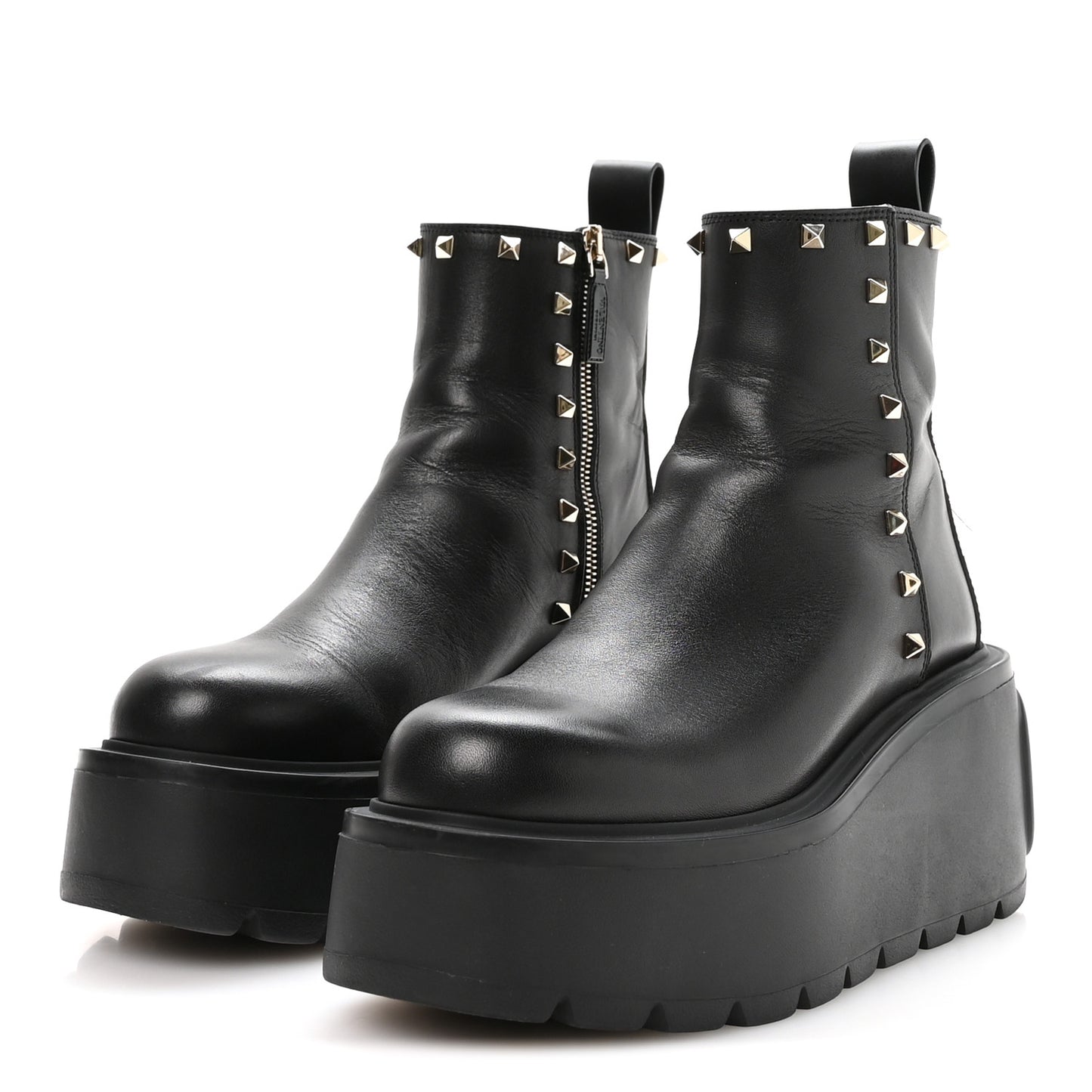 Calfskin Rockstud VLOGO Uniqueform Chelsea 55/85mm Flatform Ankle Boots 38.5 Black