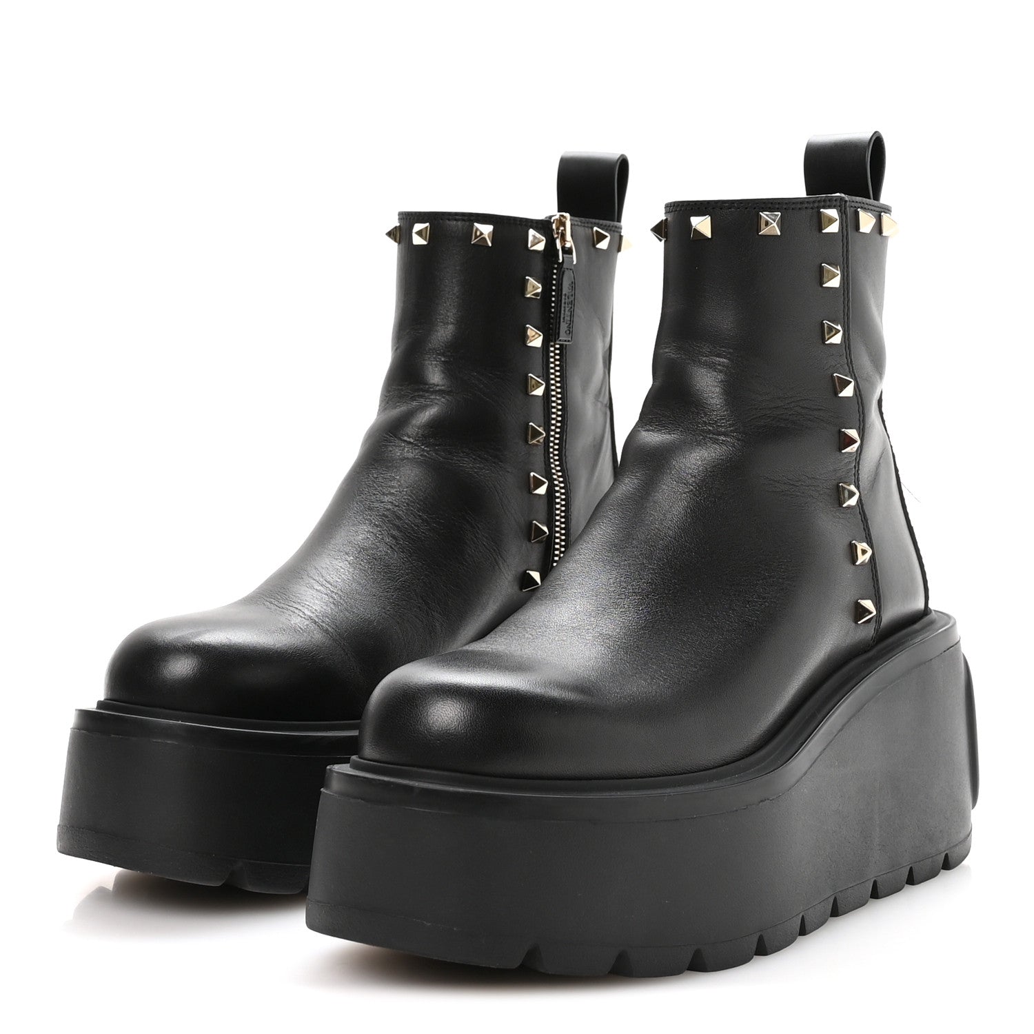 Valentino Garavani Calfskin Rockstud VLOGO Uniqueform Chelsea 55/85mm Flatform Ankle Boots 38.5 Black 4 of 10