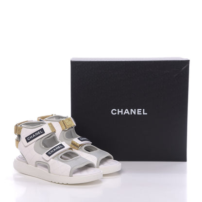 Chanel Goatskin Fabric Gladiator Sandals 39.5 White Light Grey Navy Blue 11 of 11