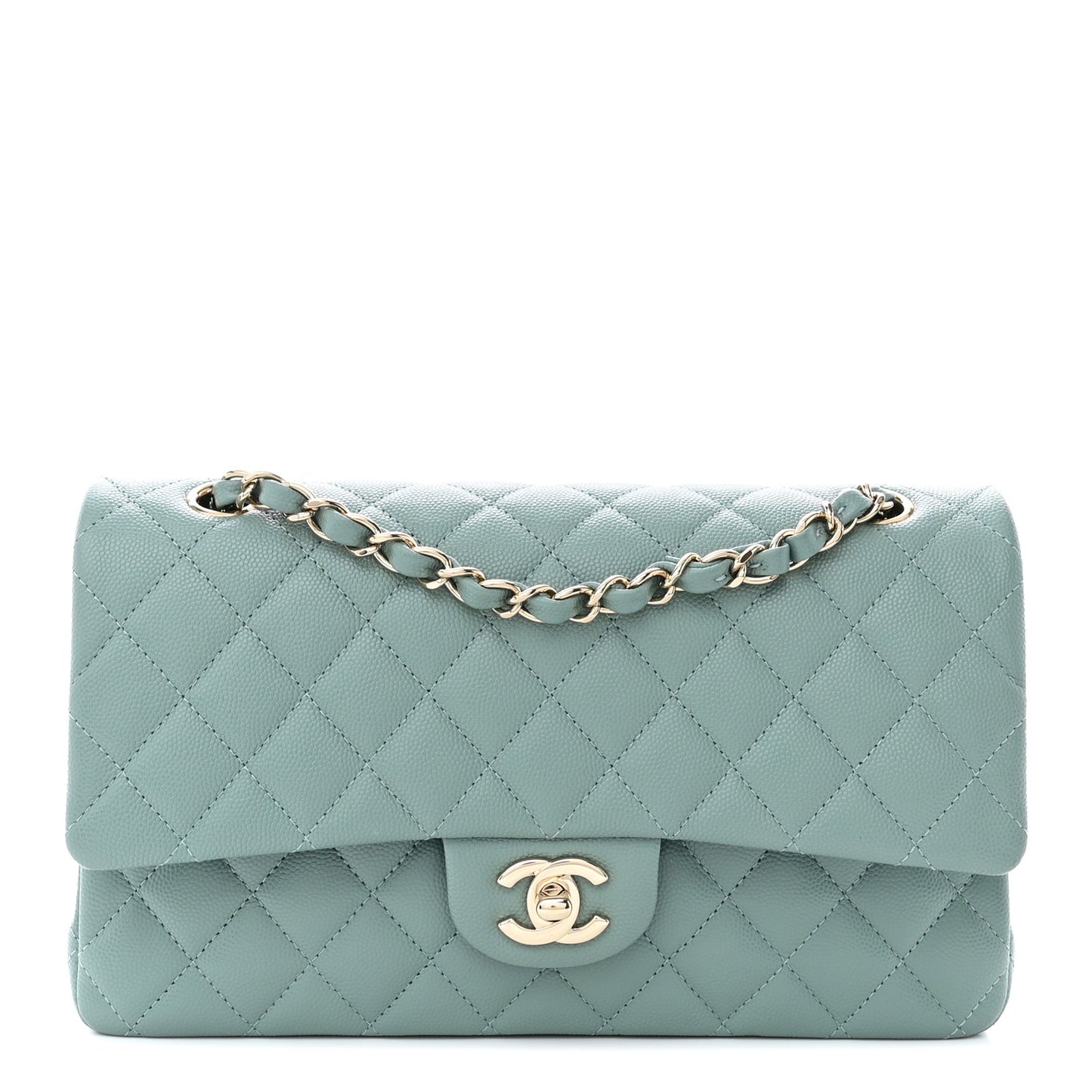 Caviar Quilted Medium Double Flap Dark Green