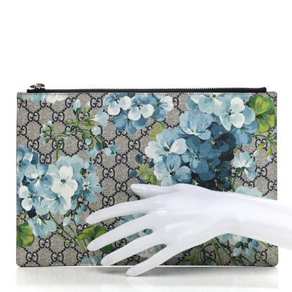 Gucci GG Supreme Monogram Blooms Large Zip Pouch Blue 2 of 8