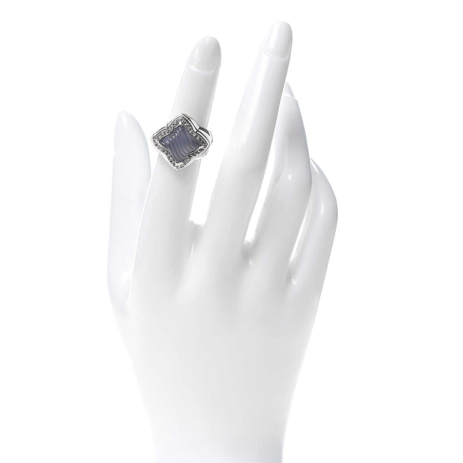 David Yurman 18K White Gold Diamond Blue Chalcedony Quatrefoil Ring 50 5.5 2 of 5