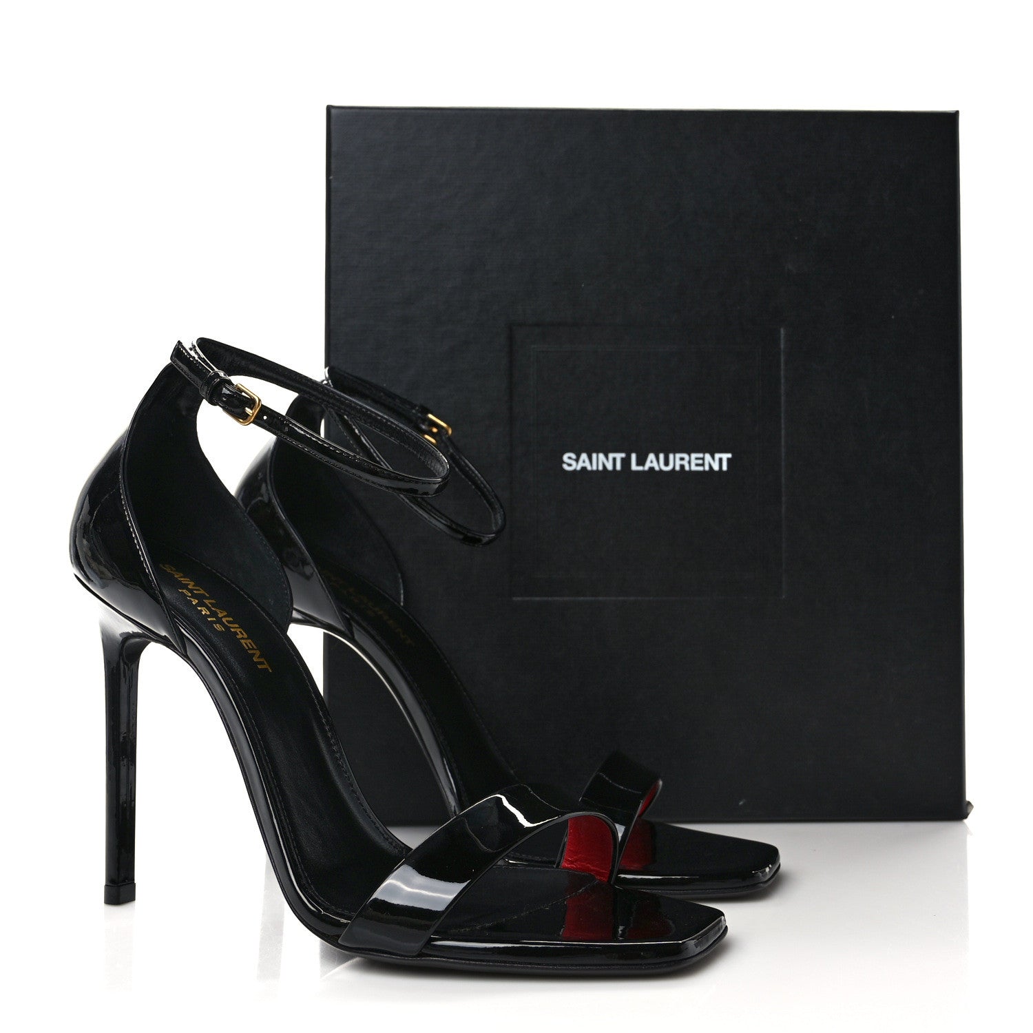 Saint Laurent Patent Calfskin Amber 105 Ankle Strap Sandals 39 Black 8 of 8