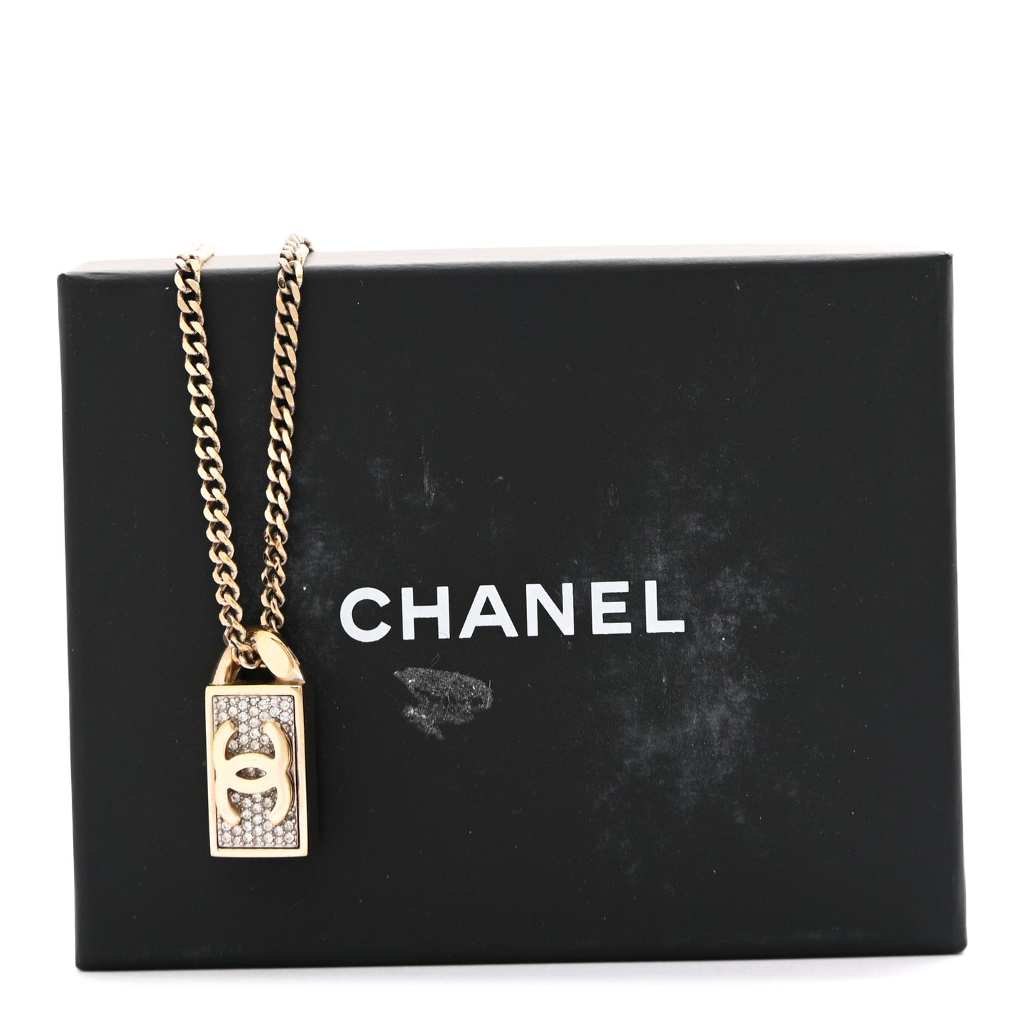 Crystal Dog Tag Charm Necklace Gold