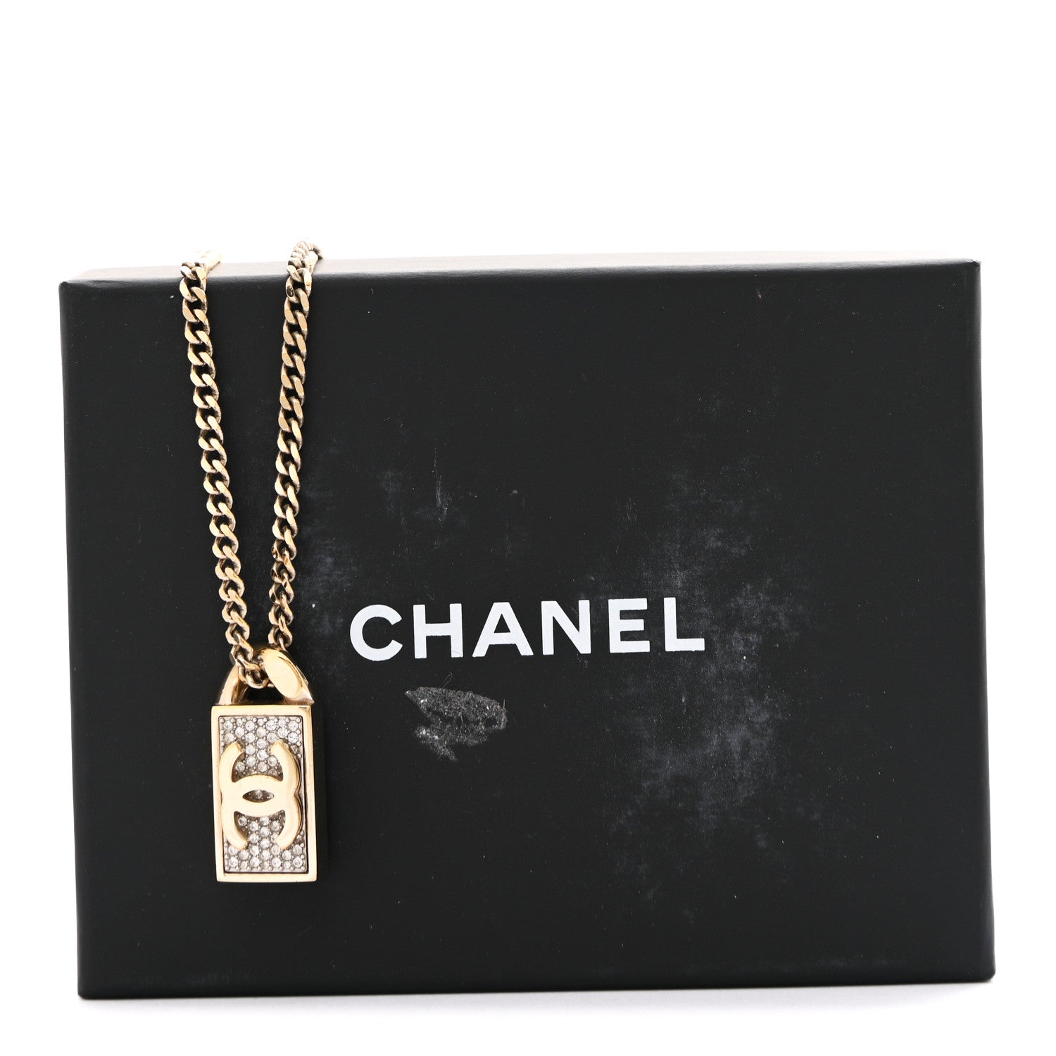 Chanel Crystal Dog Tag Charm Necklace Gold 7 of 7