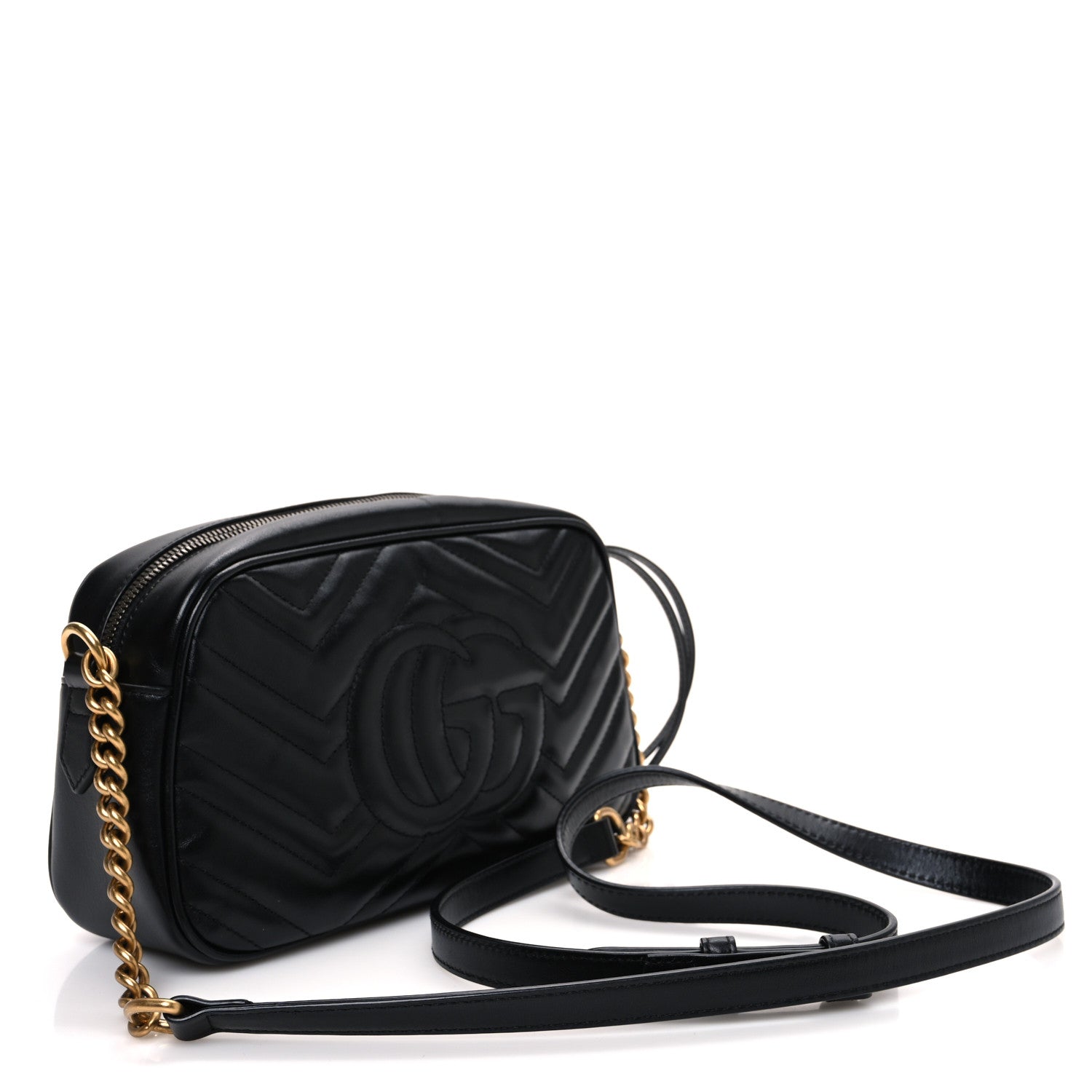 Gucci Calfskin Matelasse Small GG Marmont Chain Shoulder Bag Black 3 of 10