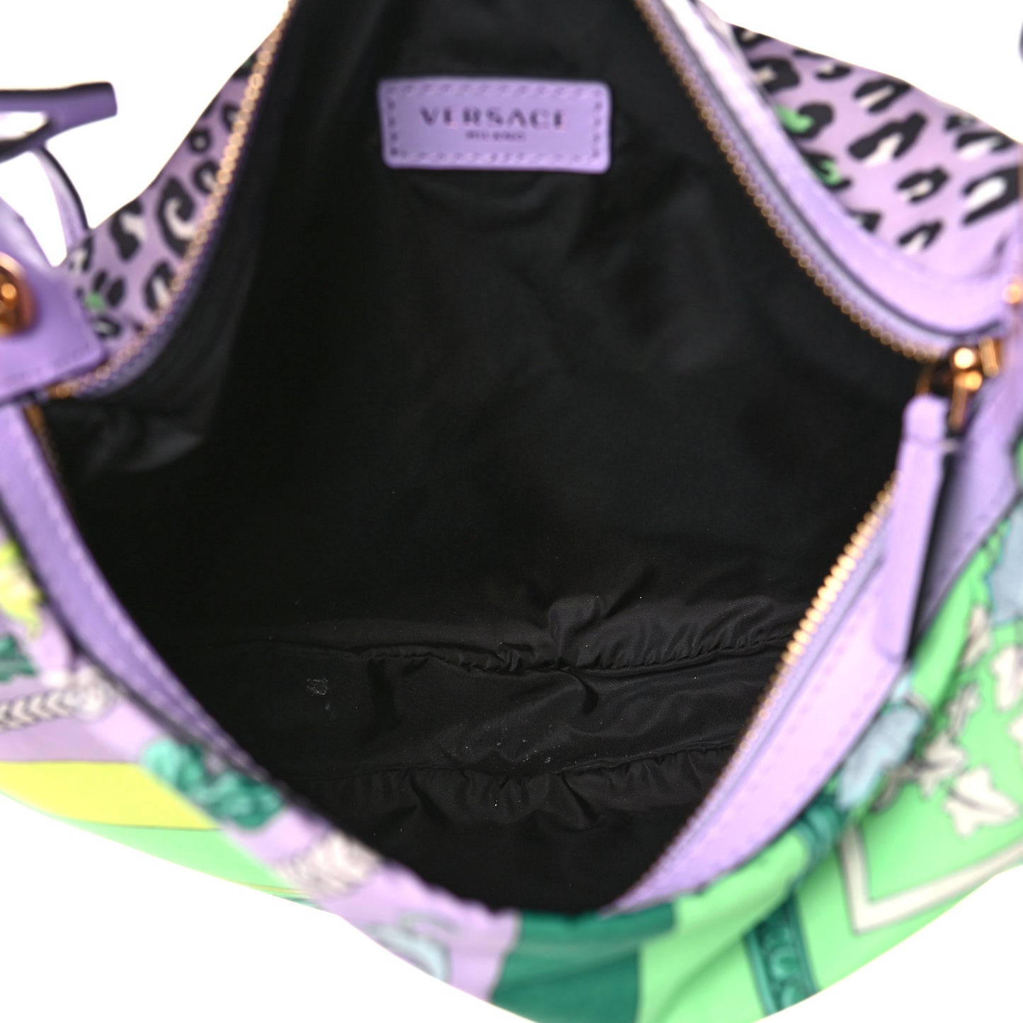 Nylon Calfskin Barocco Mosaic Print Hobo Bag Jacaranda Multicolor