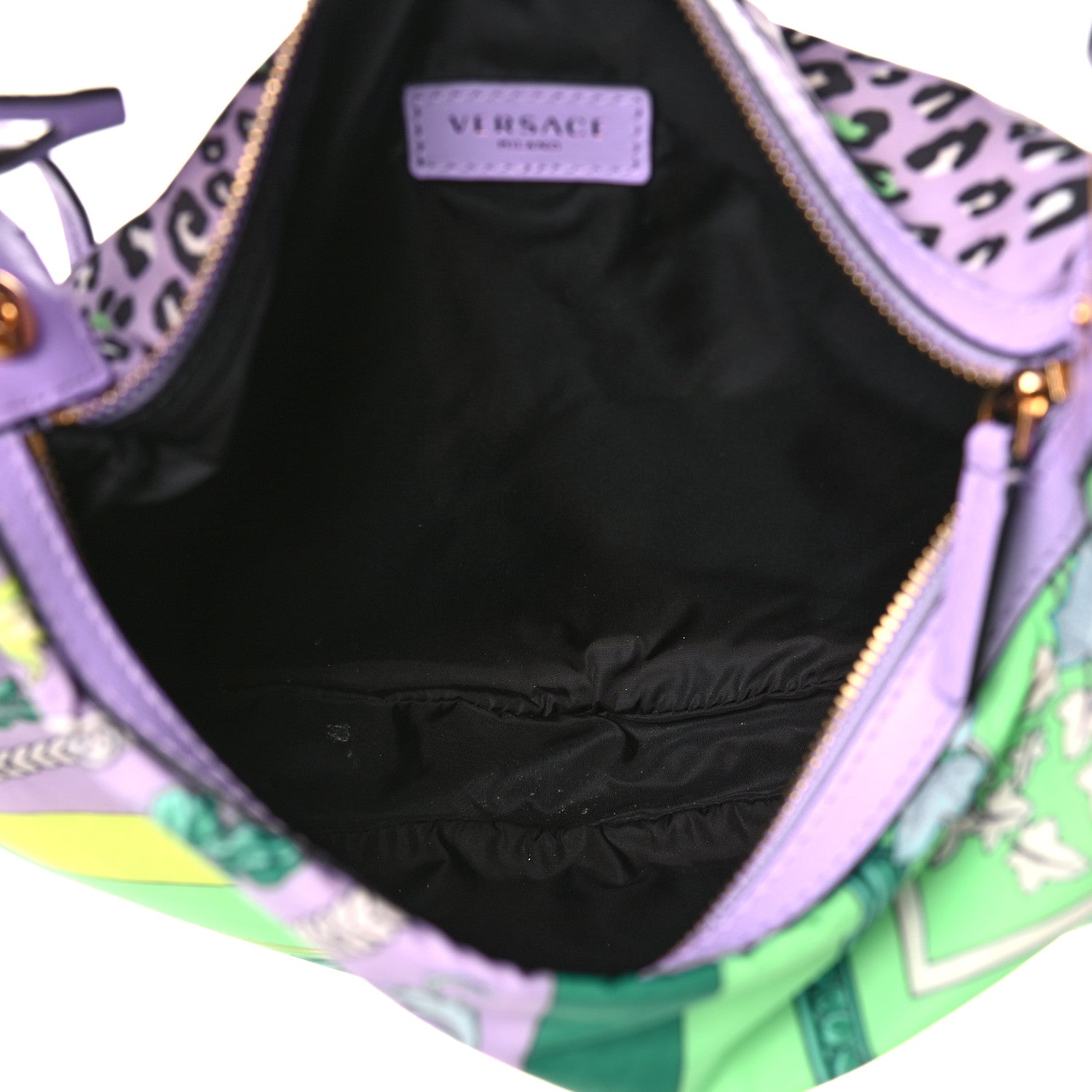 Versace Nylon Calfskin Barocco Mosaic Print Hobo Bag Jacaranda Multicolor 6 of 14