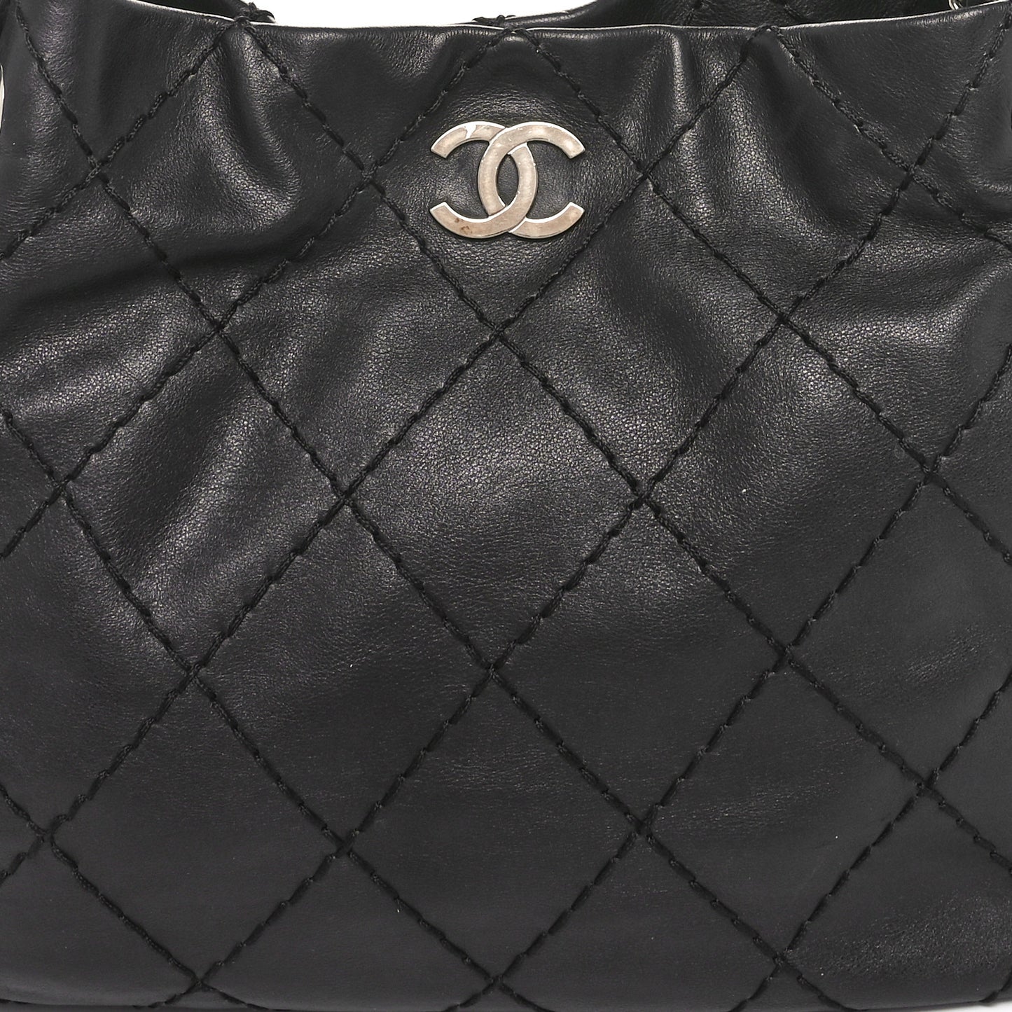 Lambskin Stitched Expandable Tote Black