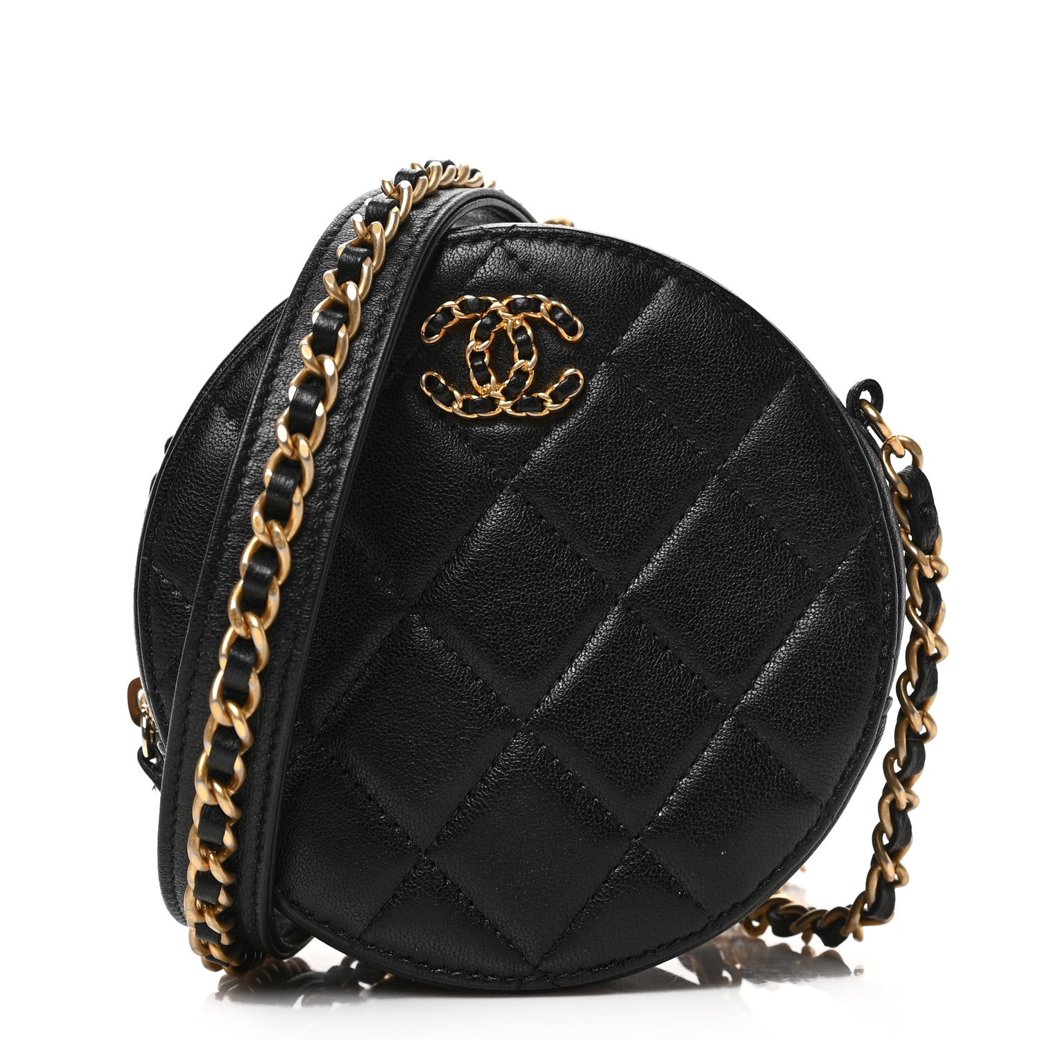 Chanel Goatskin Quilted Chanel 19 Round Clutch With Chain Black 1 of 8