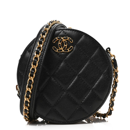 Chanel Goatskin Quilted Chanel 19 Round Clutch With Chain Black 1 of 8