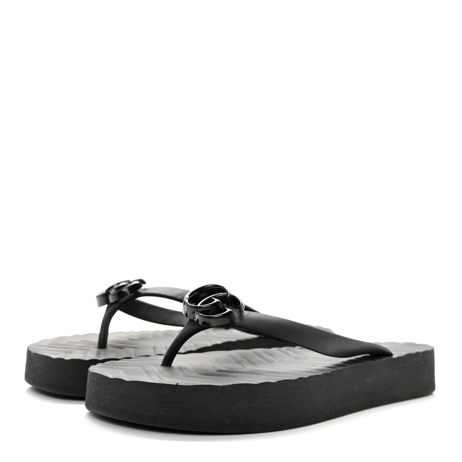 Gucci Rubber Chevron Womens GG Thong Sandals 42 Black 3 of 10