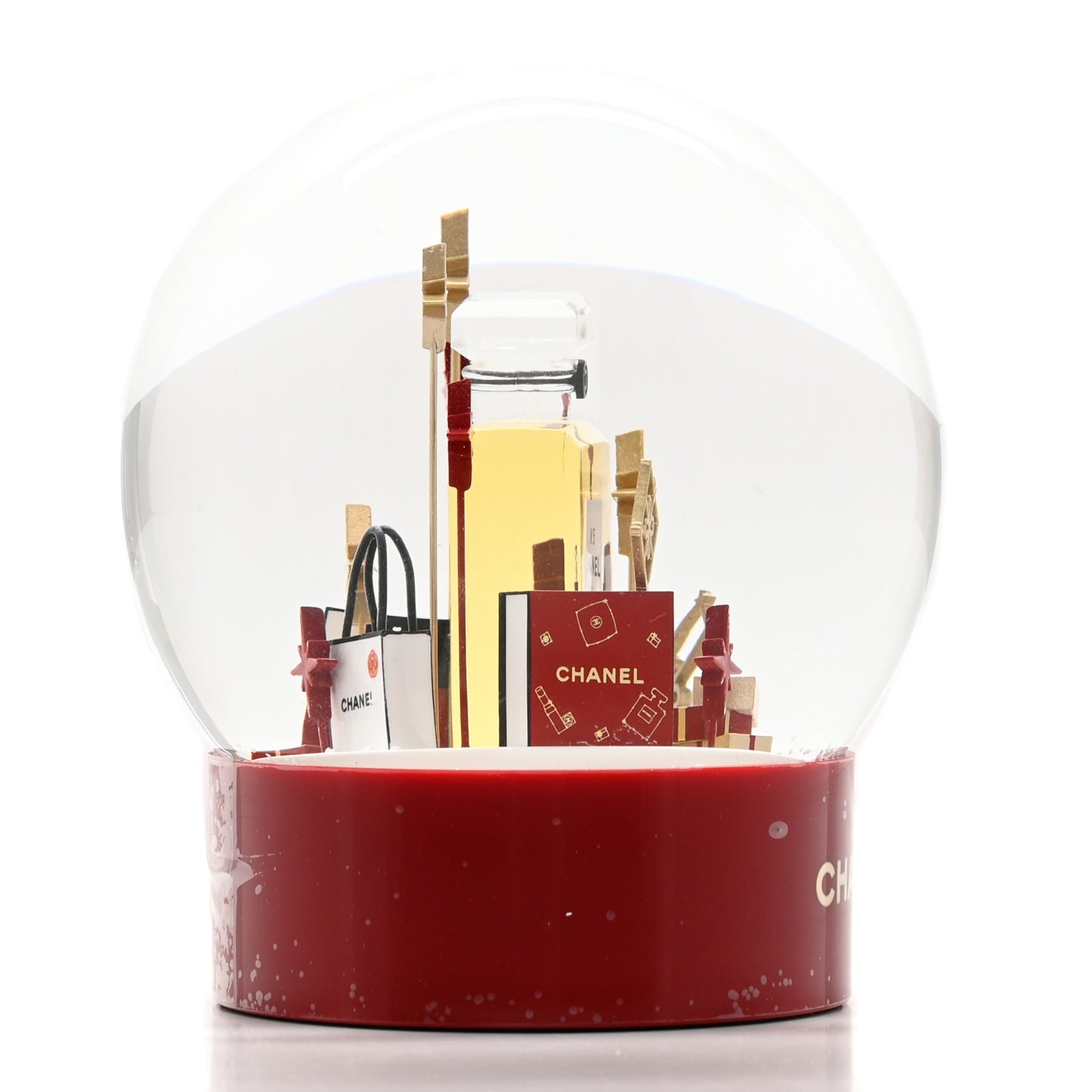Glass N°5 Perfume Bottle Snow Globe Red