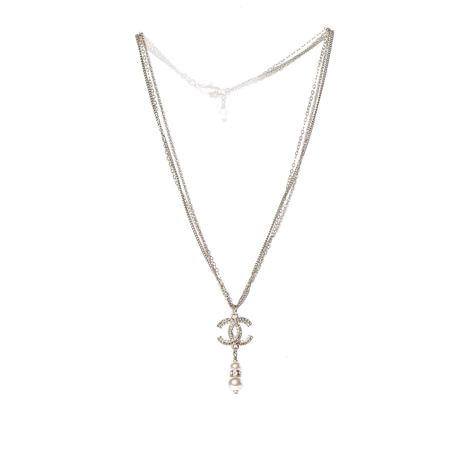 Chanel Pearl Crystal CC Drop Necklace Gold 3 of 5