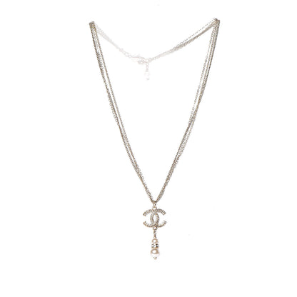 Chanel Pearl Crystal CC Drop Necklace Gold 3 of 5