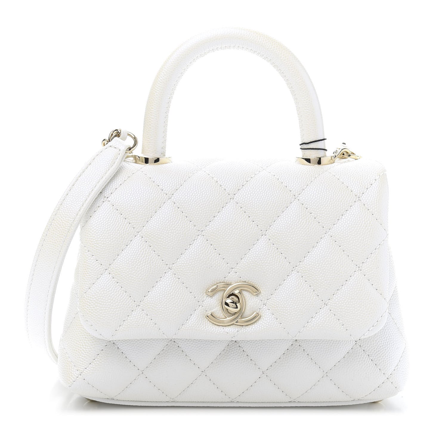 Iridescent Caviar Quilted Extra Mini Coco Handle Flap Ivory