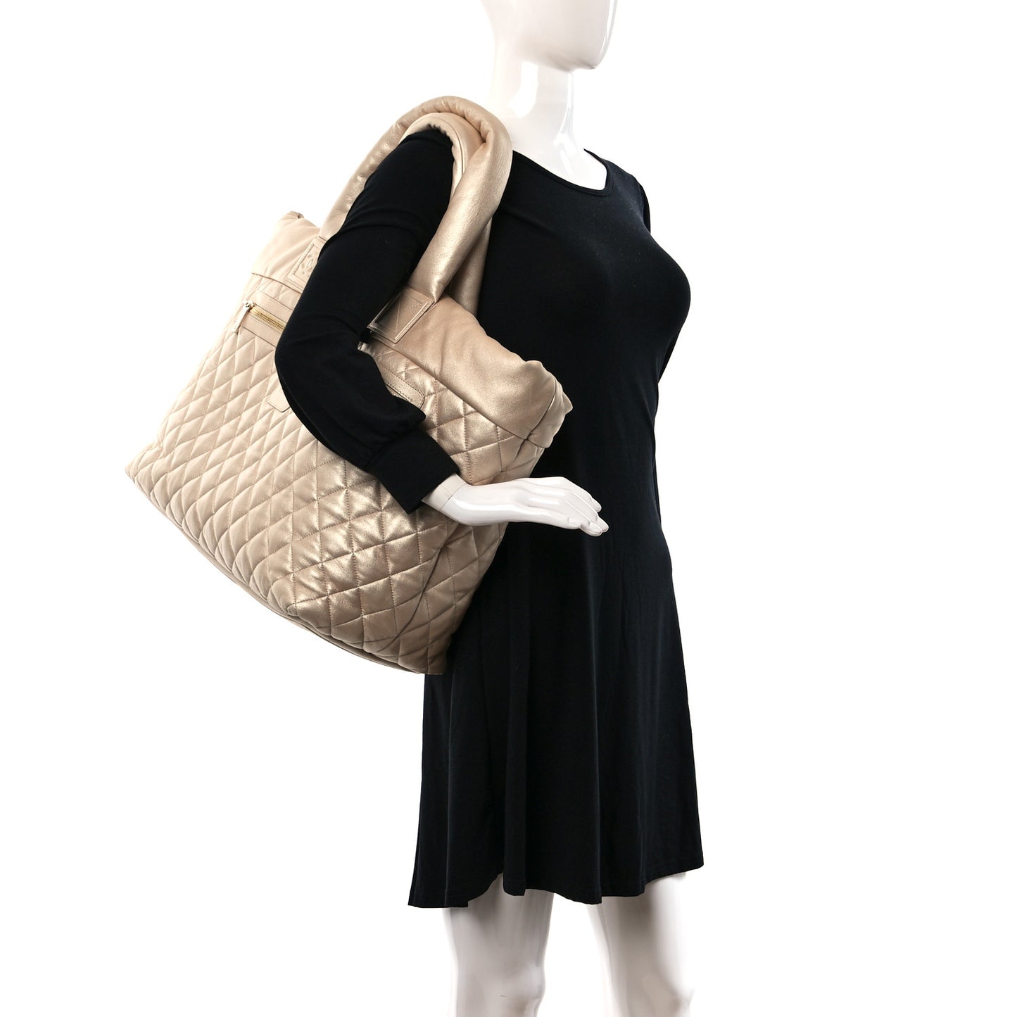 Metallic Lambskin Quilted Large Coco Cocoon Tote Light Gold