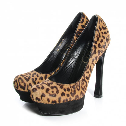 Saint Laurent Calf Hair Leopard Print Palais 105 Platform Pumps 38.5 3 of 6