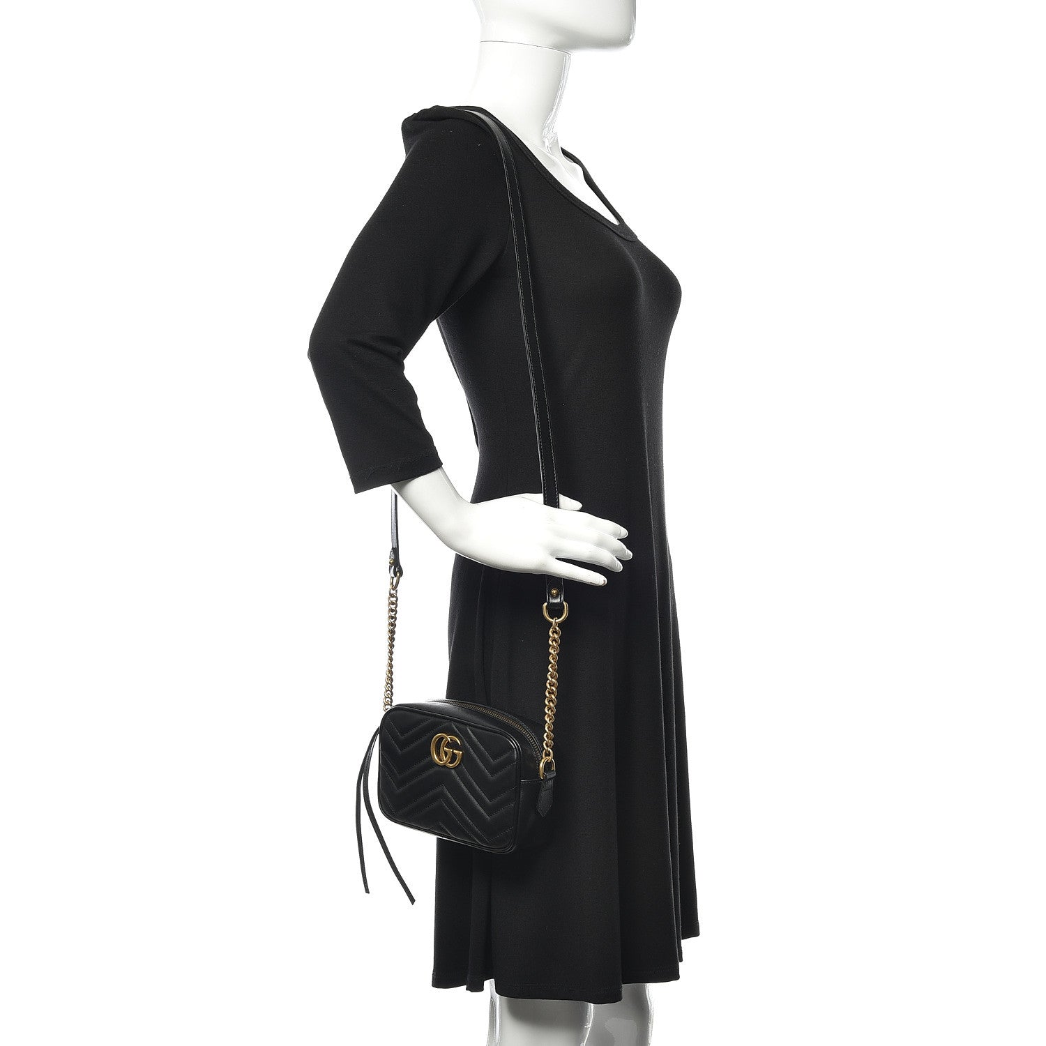 Gucci Calfskin Matelasse Mini GG Marmont Chain Shoulder Bag Black 2 of 10