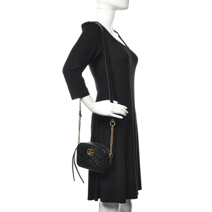 Gucci Calfskin Matelasse Mini GG Marmont Chain Shoulder Bag Black 2 of 10