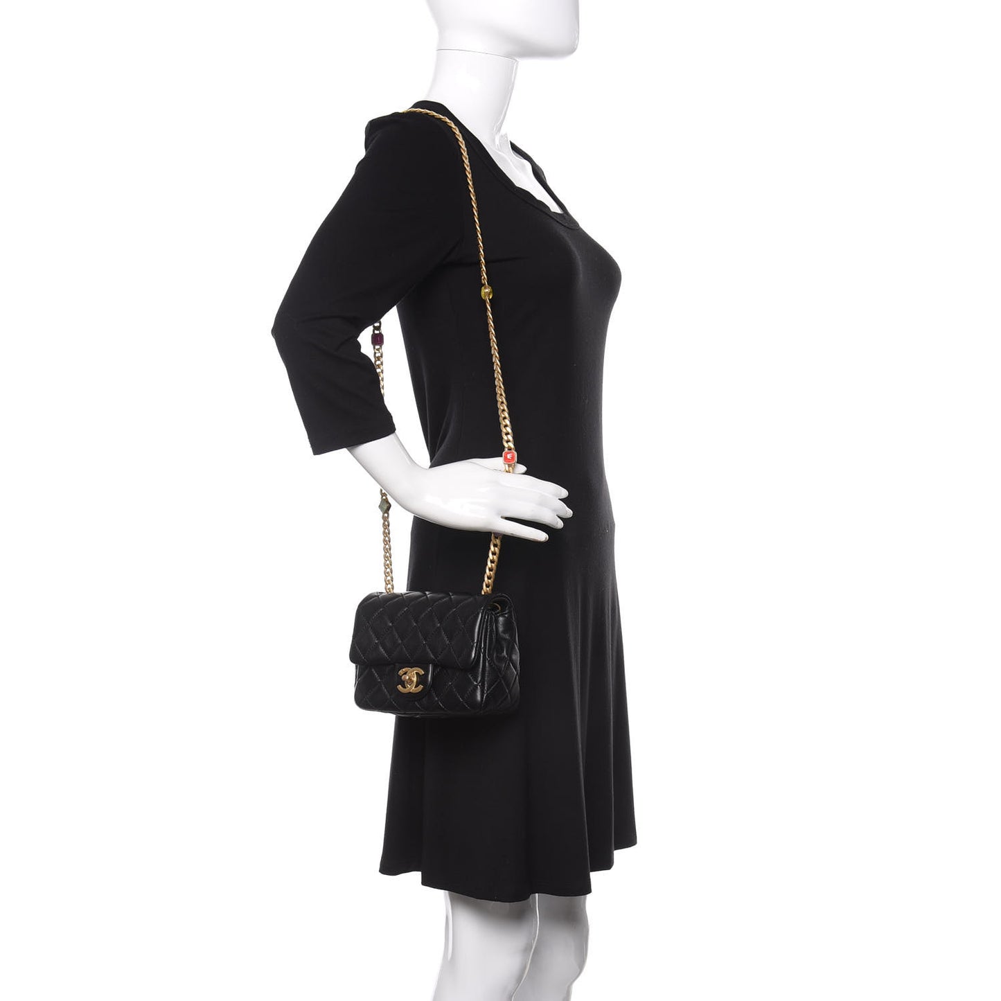 Lambskin Resin Quilted Mini Pearl Samba Square Flap Black
