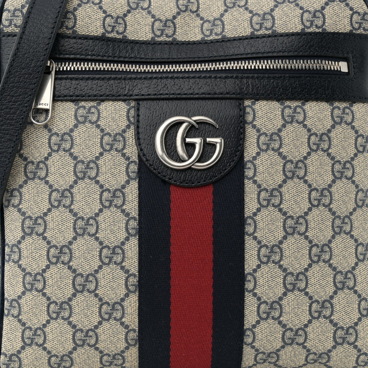 Gucci GG Supreme Monogram Textured Dollar Calfskin Web Small Ophidia Messenger Bag Beige Blue 8 of 12
