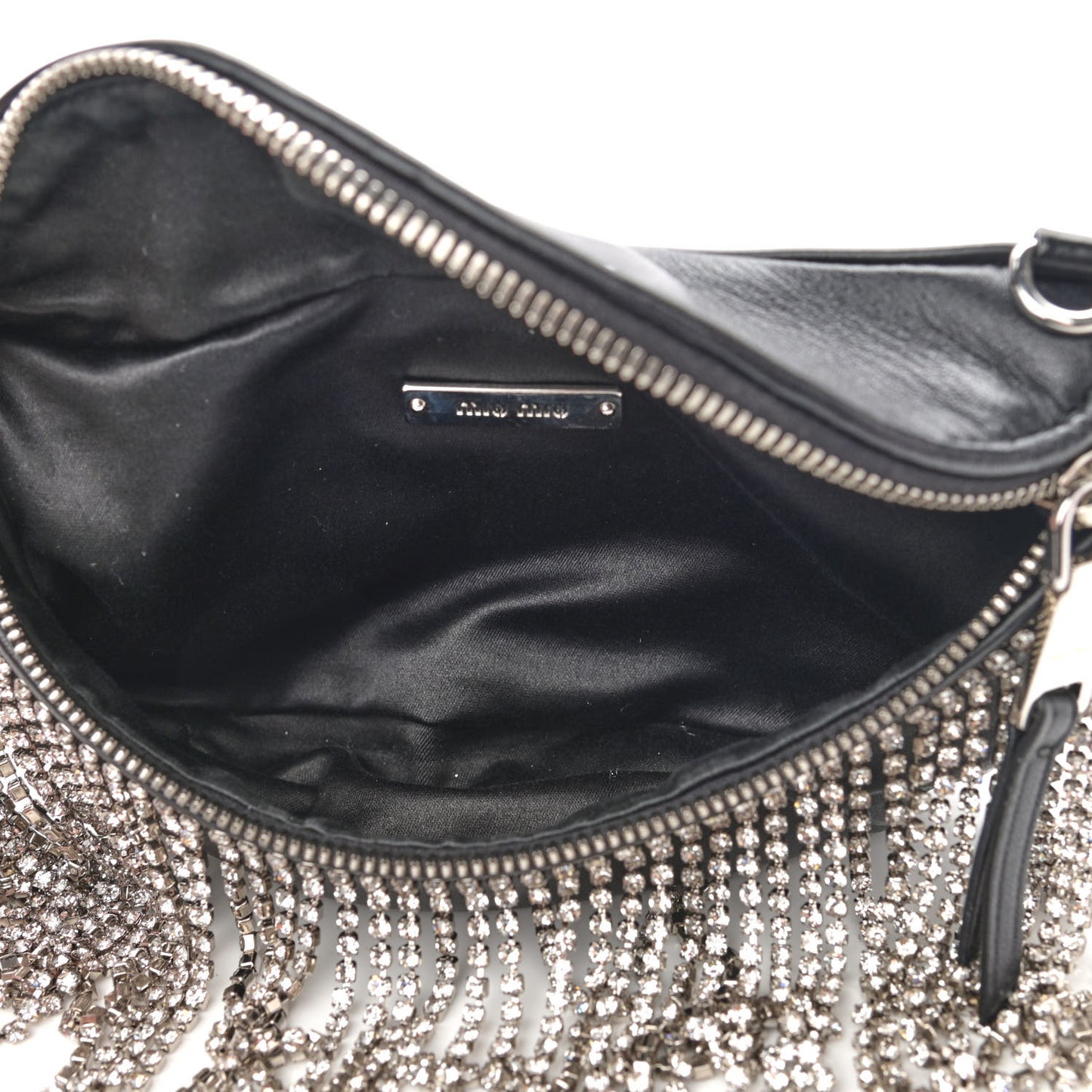 Nappa Crystal Fringe Belt Bag Black