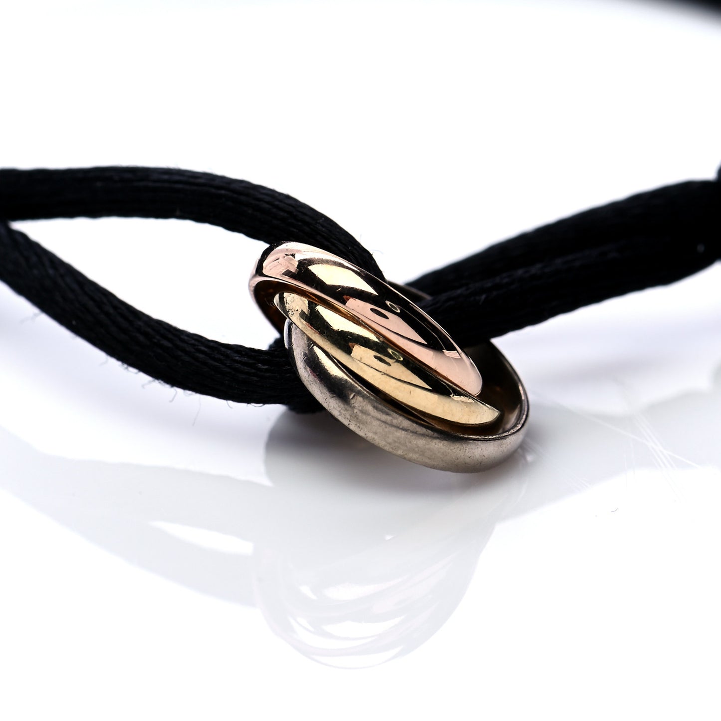 18K Pink Yellow White Gold Trinity Adjustable Cord Bracelet Black