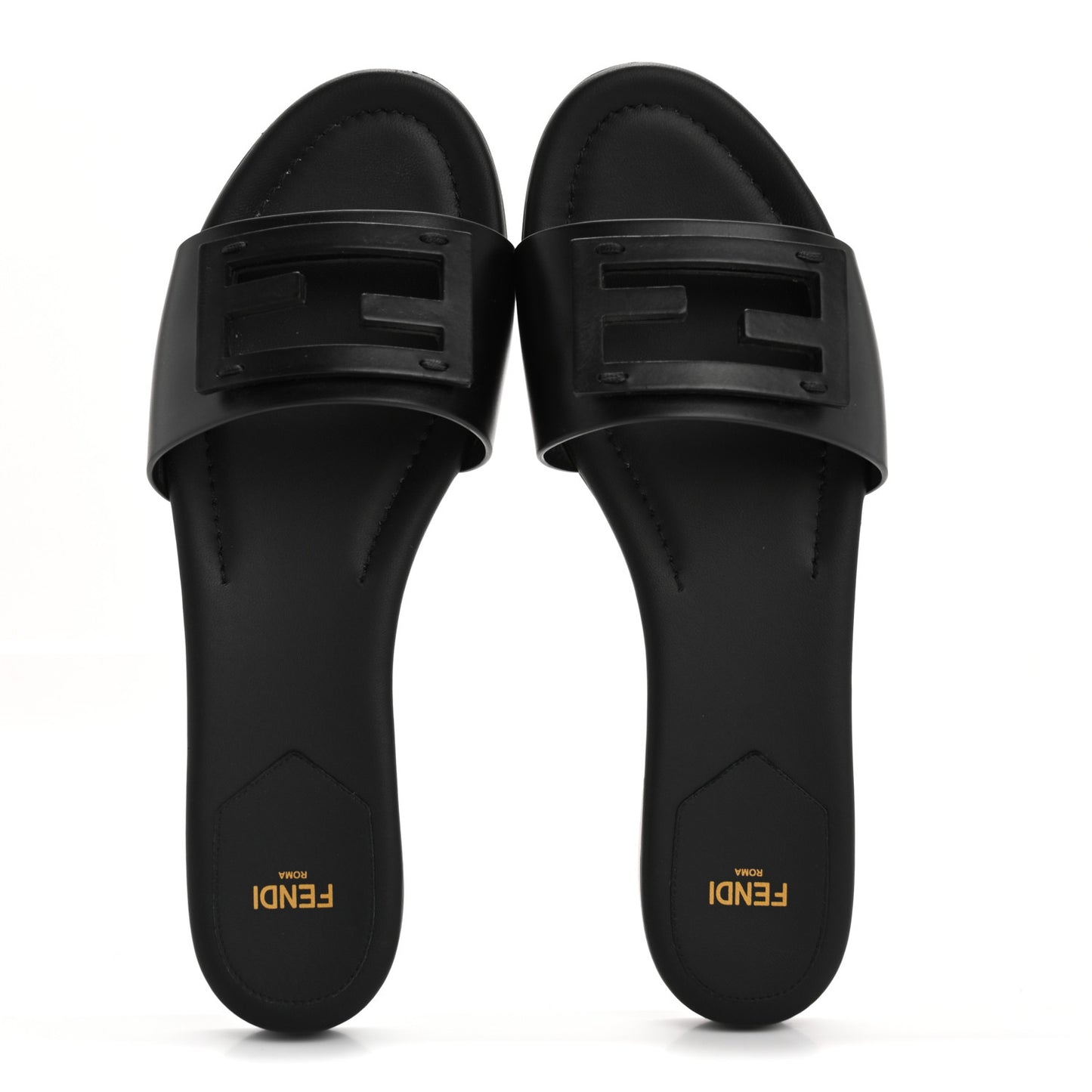 Vitello Cuoio Baguette Flat Slide Sandals 40 Black