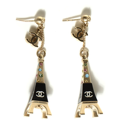 Chanel Crystal CC Eiffel Tower Charm Earrings Gold 4 of 5