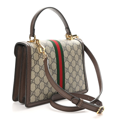 Gucci GG Supreme Monogram Textured Dollar Calfskin Web Small Ophidia Padlock Top Handle Bag Beige Ebony New Acero 2 of 9
