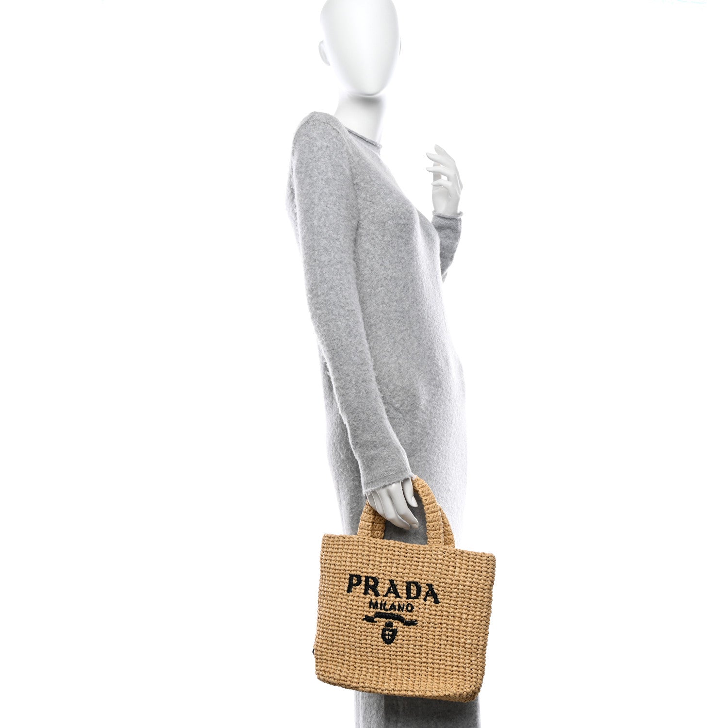 Prada Yarn Raffia Effect Crochet Embroidered Small Logo Tote Naturale 2 of 9