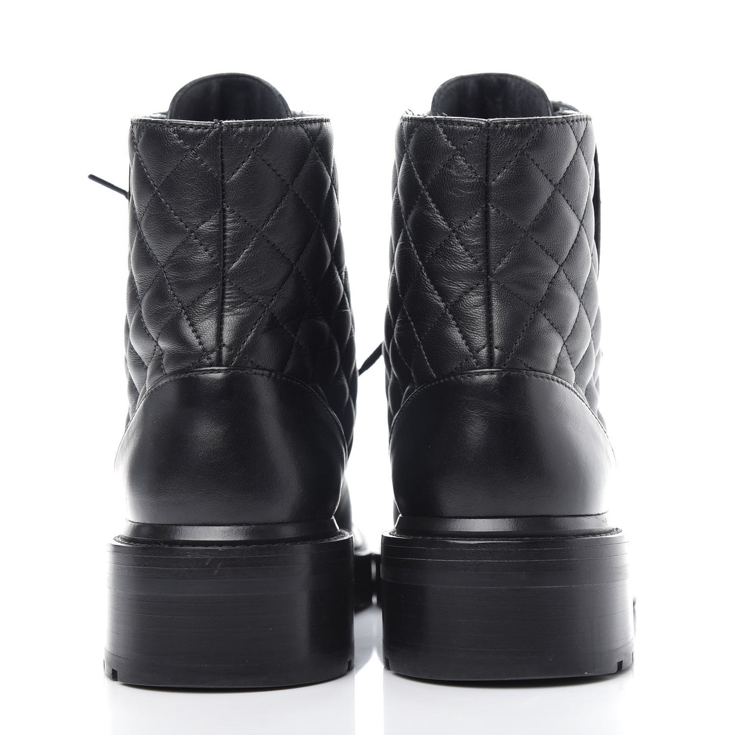 Lambskin Calfskin Quilted Lace Up Combat Boots 40 Black
