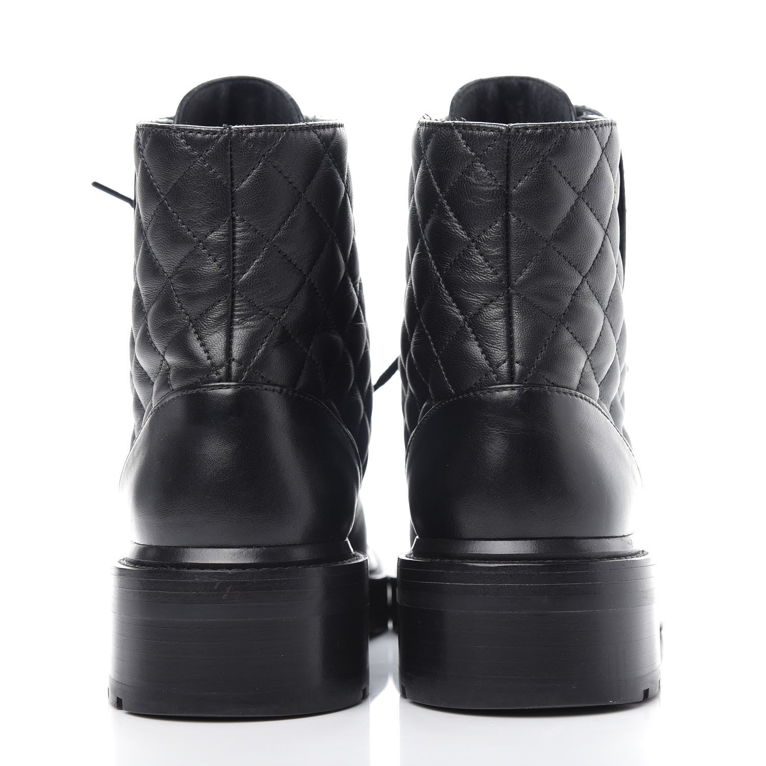 Chanel Lambskin Calfskin Quilted Lace Up Combat Boots 40 Black 7 of 13
